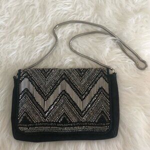 H&M Black Beaded Detail  with Silver Metal Strap Bag